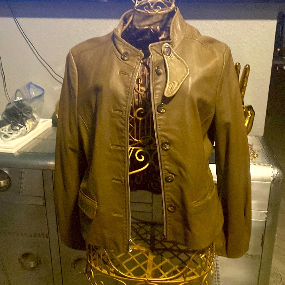 Olive  green leather jacket, never worn